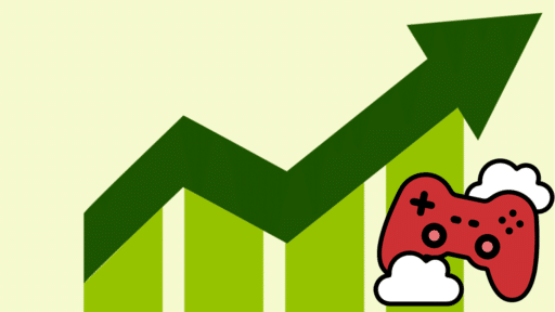 Cloud Gaming Stats Graphic with Line Chart Pointing Up and Cloud Gaming Controller